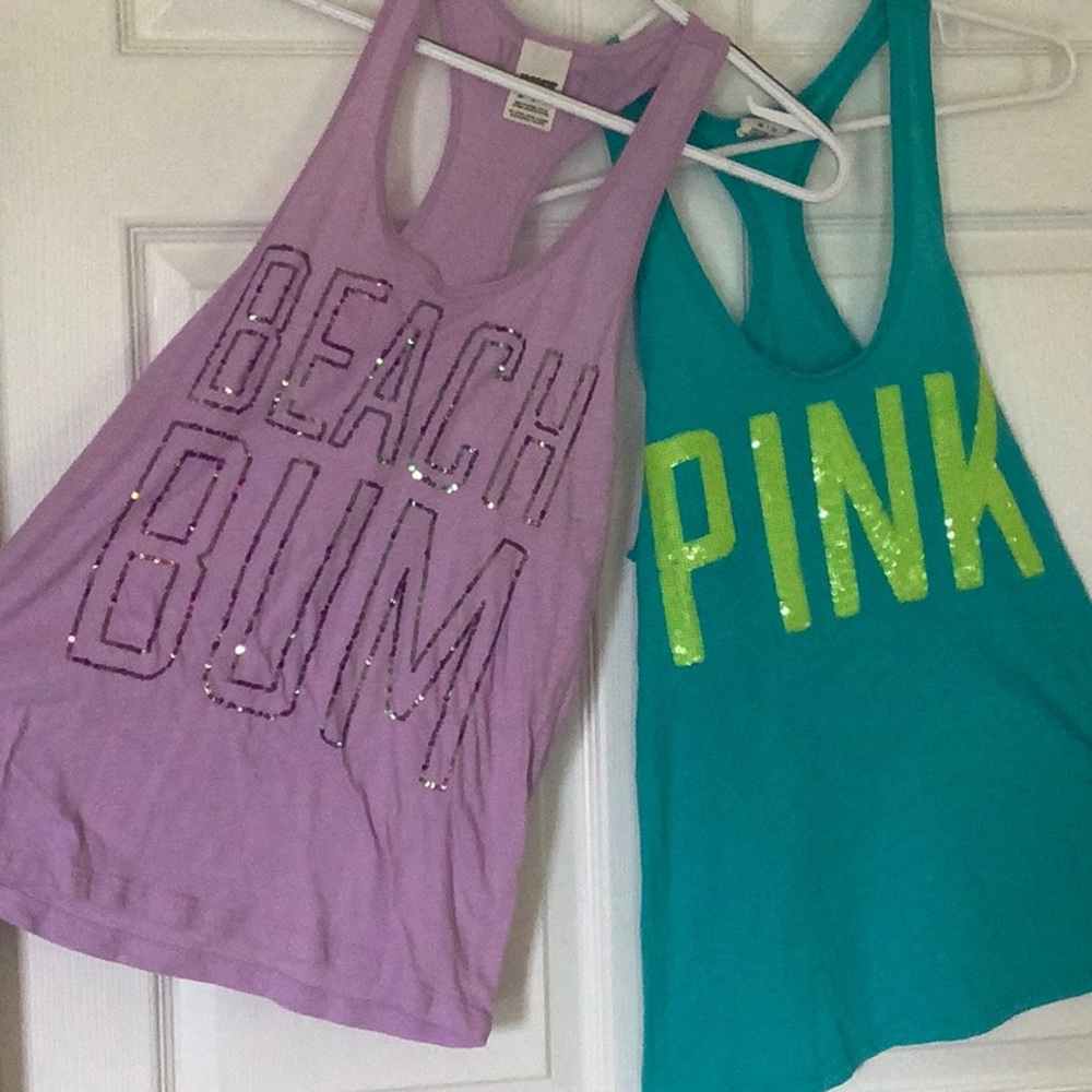 Two for the price of one! PINK Victoria' Secret Lavender & Teal Tank Tops, Sz XS